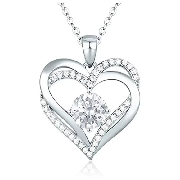 Heart Pendant Necklace Cubic Zirconia for Women Wedding Party Jewelry - Picture 1 of 7